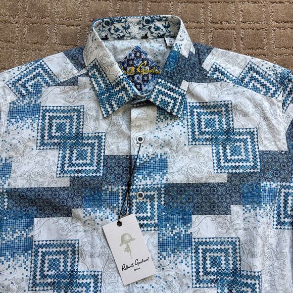 Robert Graham Player Classic Fit Button Down Shirt Mens M White Blue Flip Cuff - Picture 2 of 12